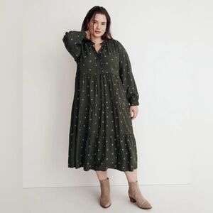 Madewell Tie-Neck Tiered Midi Dress in Stardot